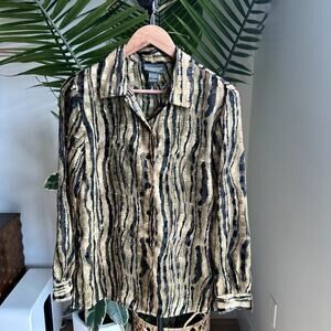 Notations Gold Black Zebra Sheer Blouse S Button Up Y2K Retro Statement